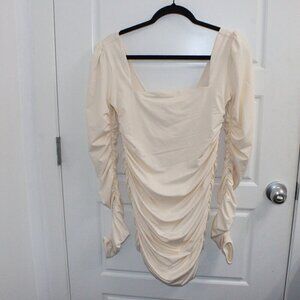 flatter me long sleeve ruched mini dress in oyster white Oh Polly | Dresses | Oh Polly Flatter Me Ruched Minj Dress